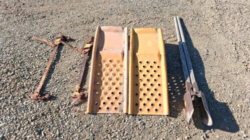 Military Vehicle Steel Recovery Ramps, Pair, Mounting Brackets, Pry Tool, Post Hole Digger