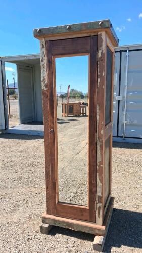 Rustic Wooden Storage Cabinet, From The Inn at South Lake Tahoe, with Full-Length Mirror Door, 2 Shelves, Distressed Finish
