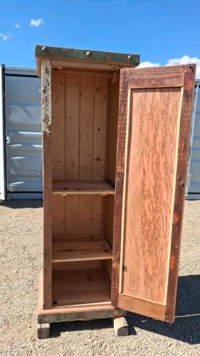 Rustic Wooden Storage Cabinet, From The Inn at South Lake Tahoe, with Full-Length Mirror Door, 2 Shelves, Distressed Finish - 2