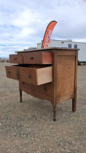 1920s Antique 4 Drawer Wooden Dresser, Turned Legs, Ornate Applique, Original Hardware - 2
