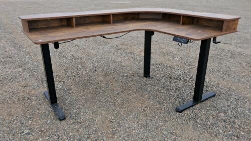 L-Shaped Standing Desk with Wood Top, Metal Legs, and Integrated Storage
