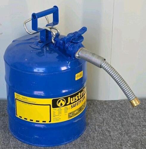 Justrite Type II AccuFlow 5-Gallon Blue Safety Can with 1" Metal Spout, FM/OSHA/Carb Approved