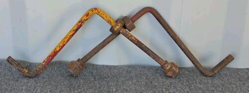 Vintage Tractor Hand Crank Starter, Steel, 22" Length, Red/Yellow Patina, Slotted End