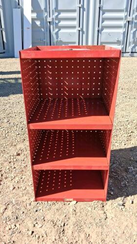 HON 4-Drawer Vertical Metal Filing Cabinet w/ Hanging Folders & Frames and Red 3-Shelf Benchtop Storage Bin - 2