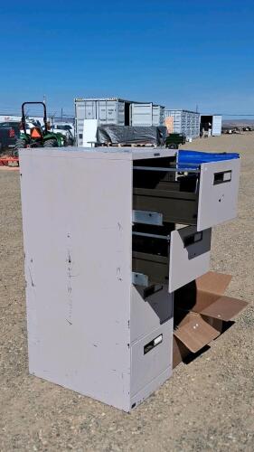HON 4-Drawer Vertical Metal Filing Cabinet w/ Hanging Folders & Frames and Red 3-Shelf Benchtop Storage Bin - 4