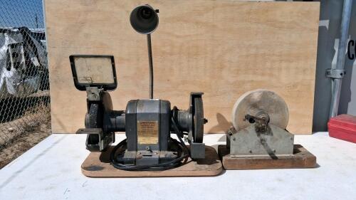 Craftsman Electric Bench Grinder w/ Lamp and Manual Hand-Crank Sharpening Stone Wheel Set