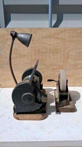 Craftsman Electric Bench Grinder w/ Lamp and Manual Hand-Crank Sharpening Stone Wheel Set - 2