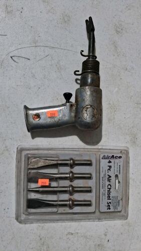 Pneumatic Air Hammer with 4-Piece AirAce Chisel Set, 4500 BPM, 0.401" Shank