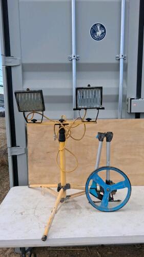 Dual-Head Halogen Work Light Stand & Channellock 12" Measuring Wheel Folding Handle