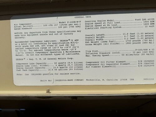 Ingersoll-Rand P-100B-W-F Tow-Behind Air Compressor, 100 CFM, Ford Gas Engine - 16