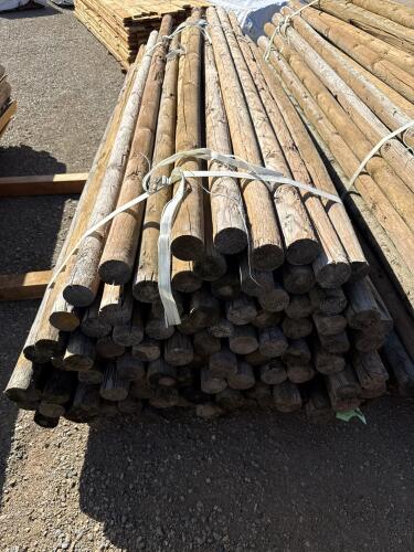 10 ft Treated Round Wooden Fence Posts, 3.25" Diameter, Bundled, Weathered, 100 Qty