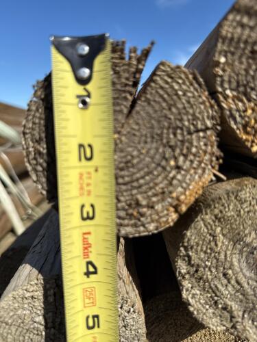 10 ft Treated Round Wooden Fence Posts, 3.25" Diameter, Bundled, Weathered, 100 Qty - 3