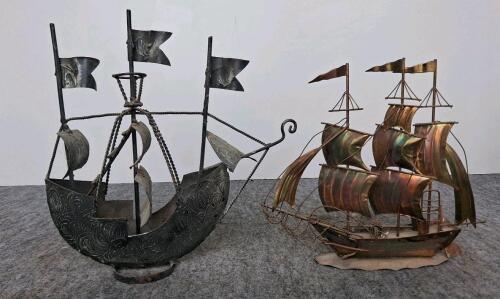 Mid-Century Mixed Lot: Ship Model Decor, Boat Clock, Metal & Wood Nautical Figures, Mess Kit - 2