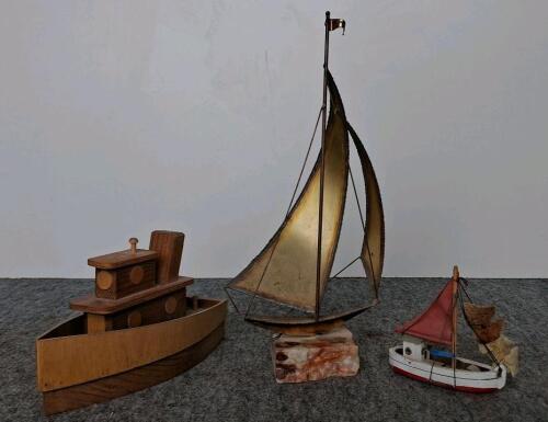 Mid-Century Mixed Lot: Ship Model Decor, Boat Clock, Metal & Wood Nautical Figures, Mess Kit - 3