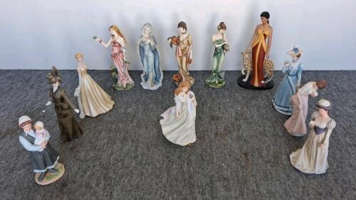 Lot of 12, Vintage Home Interiors Porcelain Figurines, Including "Alexandria and the Cheetah" Porcelain Figurine, 12" Tall.