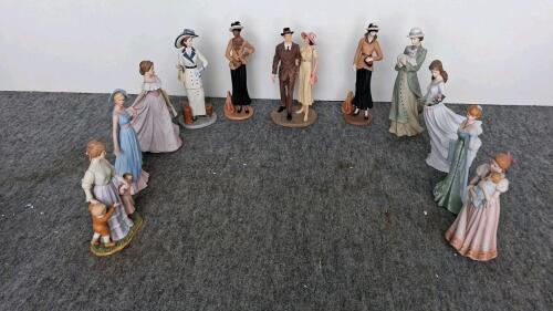 Home Interiors Figurines Set &ndash; Victorian Lady and Family Porcelain Figures, 12 Piece, 8-10"
