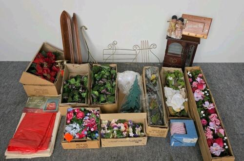 Home Interiors & Gifts Decorative Lot: Silk Floral Arrangements, Christmas Decor, Wall Hooks, Candle Holders