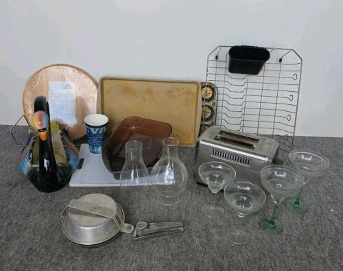 Large Assorted Kitchenware Lot &ndash; Pampered Chef, Missouri Vermillion, Bakeware, Toaster, Glasses