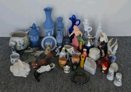 Vintage Avon Bottles, Harolds Club Ashtray, and Assorted Ceramic Figurines