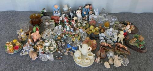 Assorted Lot of 75-110 Collectible Figurines & Mini Tea Sets &ndash; Animals, Characters, Glass/Crystal