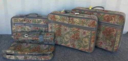Vintage Leisure 4-Piece Floral Tapestry Luggage Set &ndash; Suitcases, Garment Bag, Briefcase