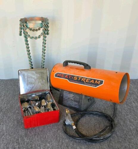 Heat Stream HB-50V-GFA 50,000 BTU Propane Heater, Maria Grande Flatware, Metal Plant Stand