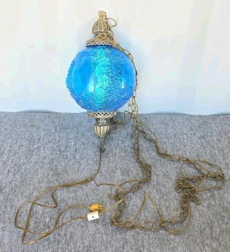 Handcrafted Shell Inlay Storage Chest, 1970s Blue Glass Swag Lamp, 5 Small Framed Country Prints Lot - 4