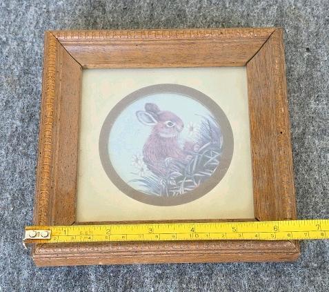 Handcrafted Shell Inlay Storage Chest, 1970s Blue Glass Swag Lamp, 5 Small Framed Country Prints Lot - 9