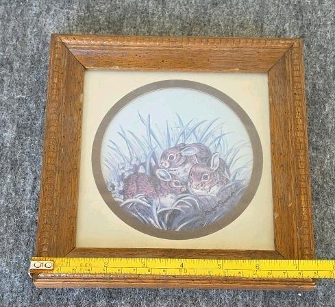 Handcrafted Shell Inlay Storage Chest, 1970s Blue Glass Swag Lamp, 5 Small Framed Country Prints Lot - 11