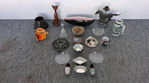 Vintage Glass, Ceramics, Figurines, and Cast Iron Trivets Collection