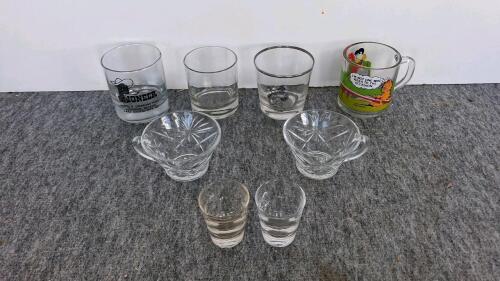 Vintage Mixed Glassware Lot &ndash; Garfield Mug, Pioneer Casino Glass, Pressed Cut Glass, 10 Pieces