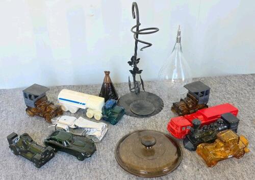 Vintage Avon Glass Decanter Collection: 1928 Roadster, 1926 Checker Cab, '37 Cord 810/812, Western Stagecoach, and More