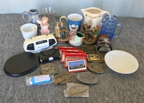 Vintage Western & Mining Belt Buckles: Hesston NFR 1979/1985, Sleeper Mine, Chimney Creek, AEP, STAR, Figurines, First Aid Kits, and More