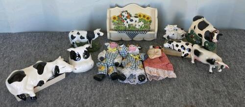 Vintage Cow-Themed Kitchen Decor Lot &ndash; 11-Piece Collection with Ceramic Figurines and Wall Plaque