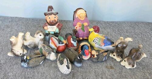 Vintage Ceramic Animal Figurines & 'Retirement Fund' Novelty Piggy Banks Lot