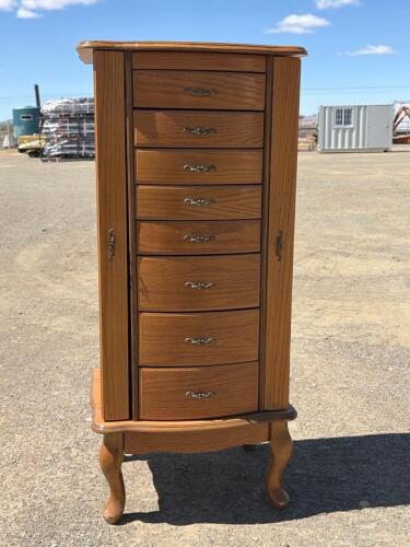 Floor-Standing Wooden Jewelry Armoire with 8 Drawers and Side Doors