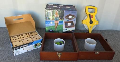 Win Sports Giant Wooden Yard Dice Set, Washer Toss Game with Cases & Starrett 200' Fiberglass Tape