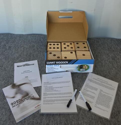Win Sports Giant Wooden Yard Dice Set, Washer Toss Game with Cases & Starrett 200' Fiberglass Tape - 2
