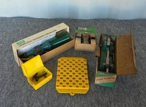 RCBS Uniflow Powder Measure, Case Trimmer, Powder Trickler, Lyman Loading Block, Accessories Boxed