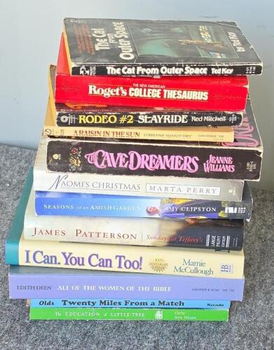 Assorted Paperback Books & Pink Glass Lamp w/ Shade - 2