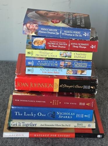 Assorted Paperback Books & Pink Glass Lamp w/ Shade - 3
