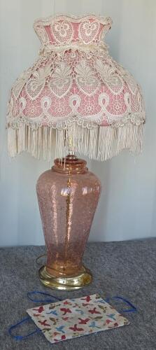 Assorted Paperback Books & Pink Glass Lamp w/ Shade - 6