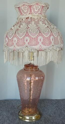 Assorted Paperback Books & Pink Glass Lamp w/ Shade - 10