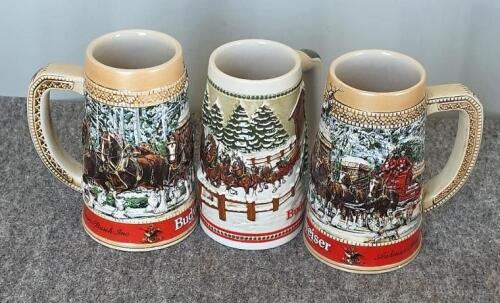 Budweiser & Coors Collector Holiday Beer Steins, Clydesdales Series, 1989&ndash;1997, Lot of 9, Ceramarte - 4