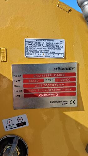 NEW - SSL60 Mini Skid Steer Loader, 15HP Rato Engine, Tracked - 12