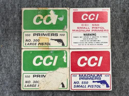 CCI No. 300 Large Pistol & No. 550 Small Pistol Magnum Primers, 4 Boxes, Omark Lewiston