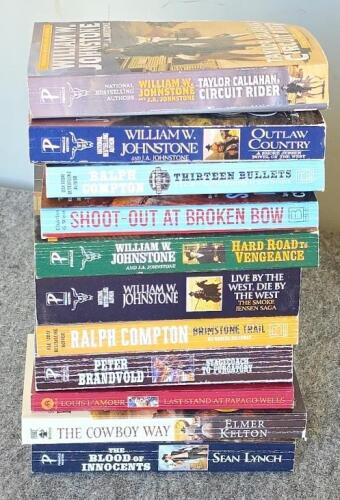 Large Lot 26 Western, Fiction, and Reference Books incl. Johnstone, L'Amour, Leatherbound - 2