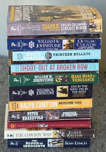 Large Lot 26 Western, Fiction, and Reference Books incl. Johnstone, L'Amour, Leatherbound - 3