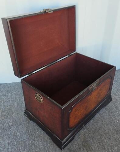 Victorian Style Marquetry Floral Wooden Chest, Brass Hardware, Velvet Lined - 2