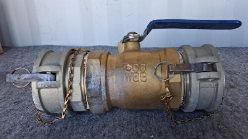 4" Brass Ball Valve 600 WOG with Aluminum Camlock Fittings and Dust Caps, Amerihose Handle - 2